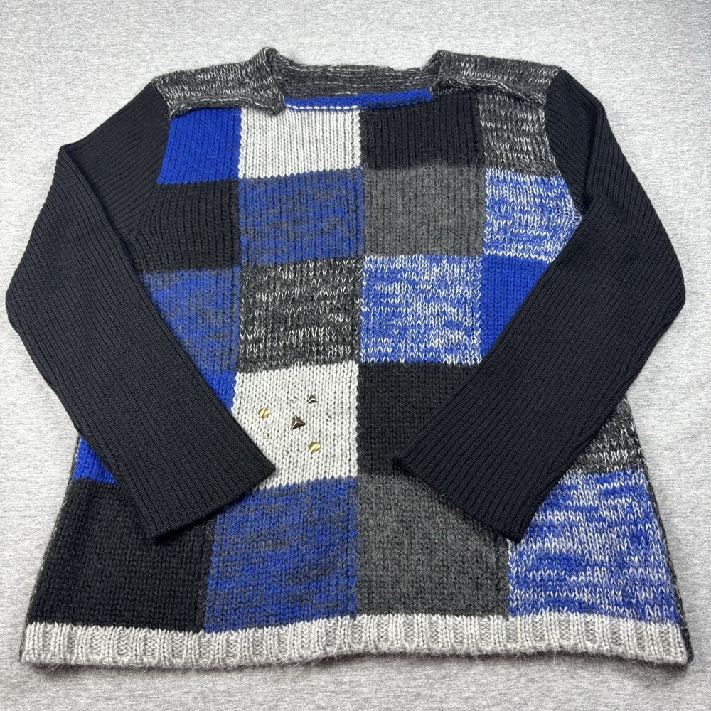Merino Wool Blend Color Block Sweater Women's XL Patchwork‎ Pullover